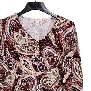 Dressbarn Pullover Sweater M Rayon Blend V-Neck 3/4 Sleeve Paisley Casual Office